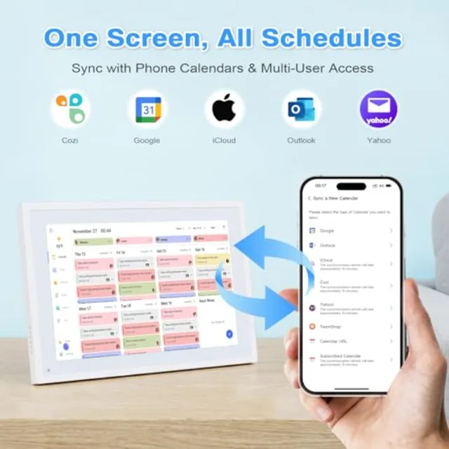 10.1" Smart Calendar Display - Digital Family Wall Planner and Wi-Fi Chore Chart Syncs with Phones, Touch Screen Command Center