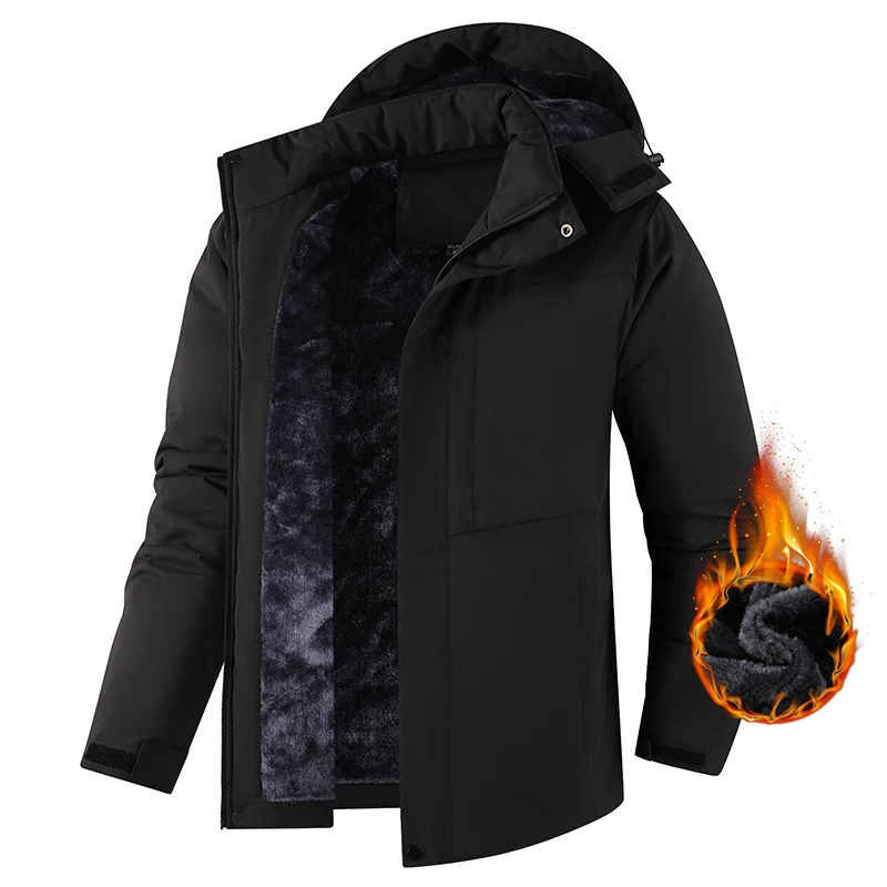 Men Winter Jacket - Waterproof Windproof Thick Fleece Coat With Hood & Pockets
