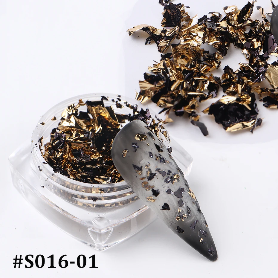 Aluminum Foil Sequins For Nail Gold Blue Irregular Flakes Paillette Chrome Nail Glitter Powder Manicure Summer Decoration NFS016