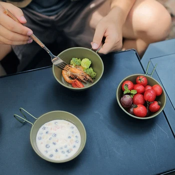 10-1pcs 300ML Sierra Cup With Handle Tableware Outdoor Camping Cookware Stainless Cooking Plates Bowl Travel Camping Supplies 3