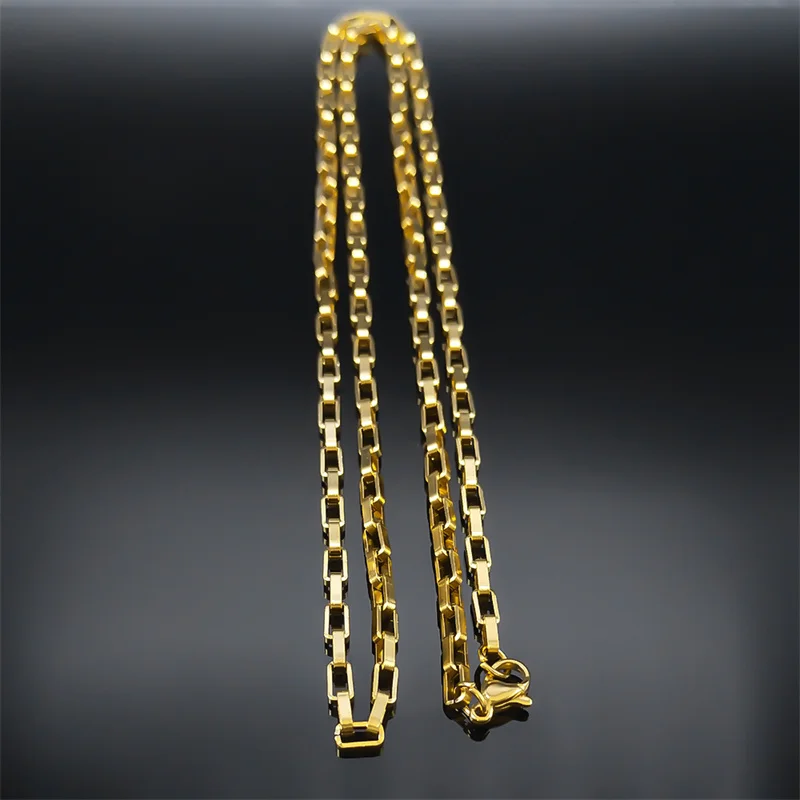 Edelstahl lange Box Kette Halskette für Frauen Männer Gold Silber Farbe rechteckige Form Link Choker Schmuck Zubehör Geschenk – Detail 9