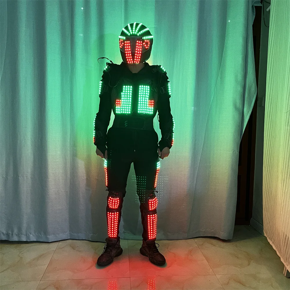 쿨 RGB 풀 컬러 LED 로봇 슈트, 빛나는 헬멧 코스튬, 데이비드 조명, Kryoman led stilts, 레이저맨 무대 쇼 재킷