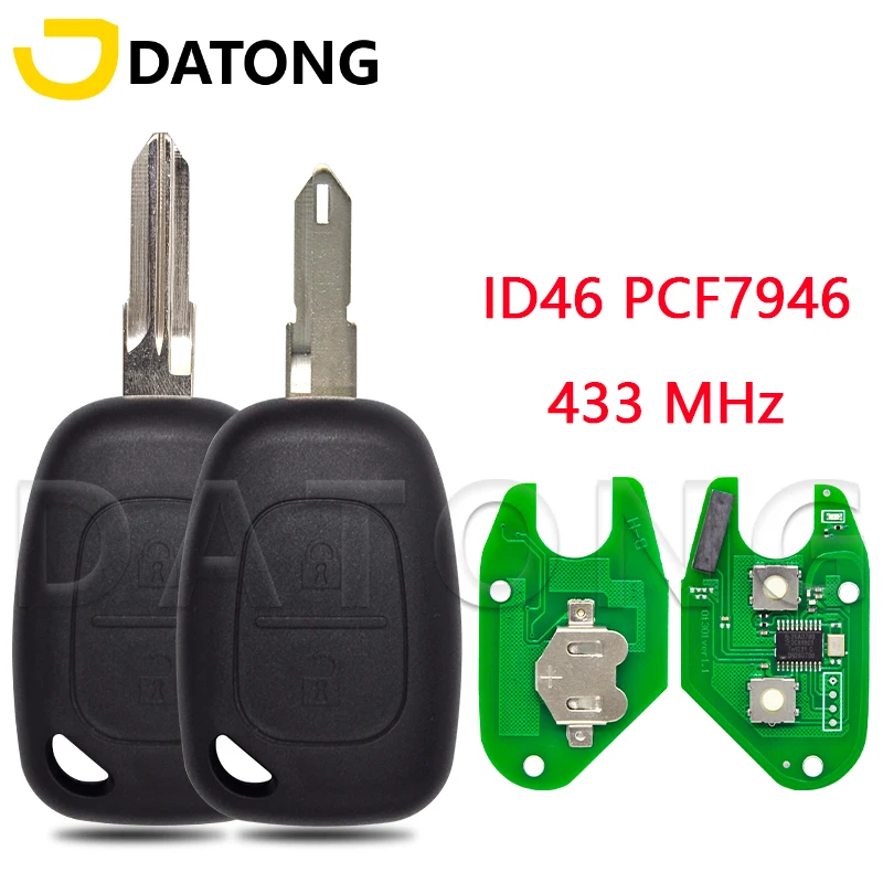 

Datong World Car Remote Key For Renault Master Traffic Vivaro Kangoo Movano ID46 PCF7946Chip 433ASK Replacement NE72 VAC102 Key