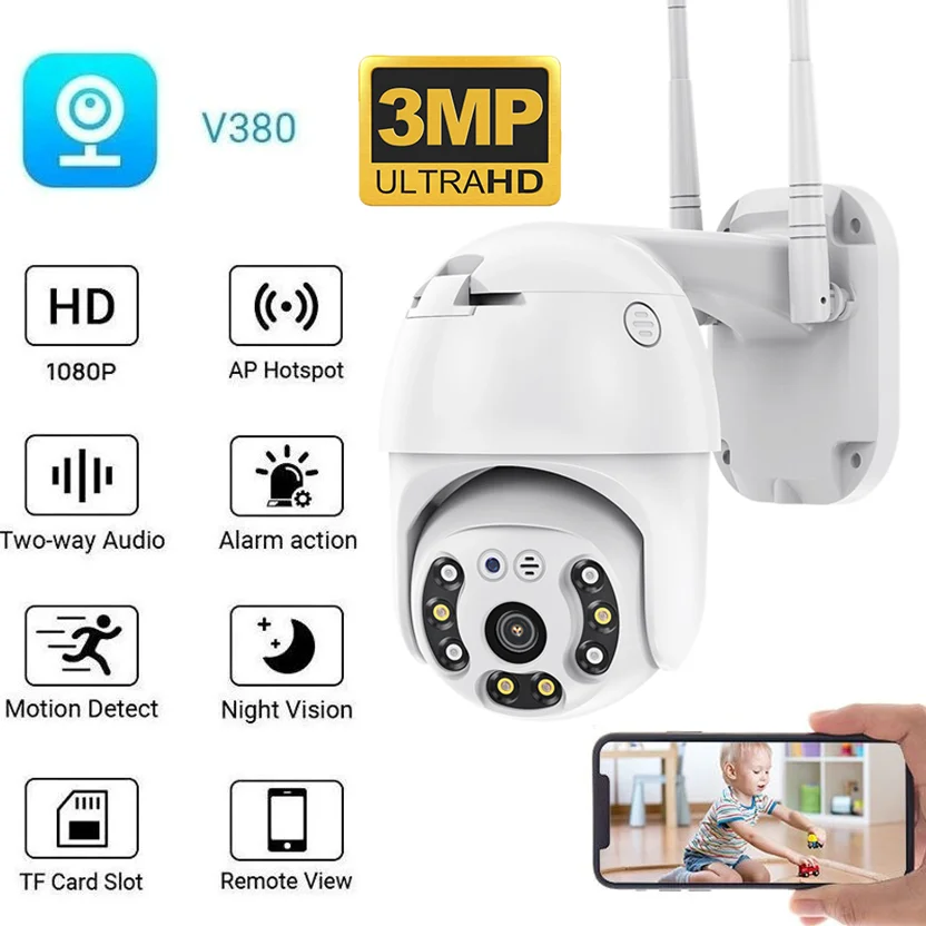 

3MP CCTV IP Camera Wireless Surveillance Camera With WIFI Security Protection Two Ways AUDIO V380 Pro Waterproof Outdoor