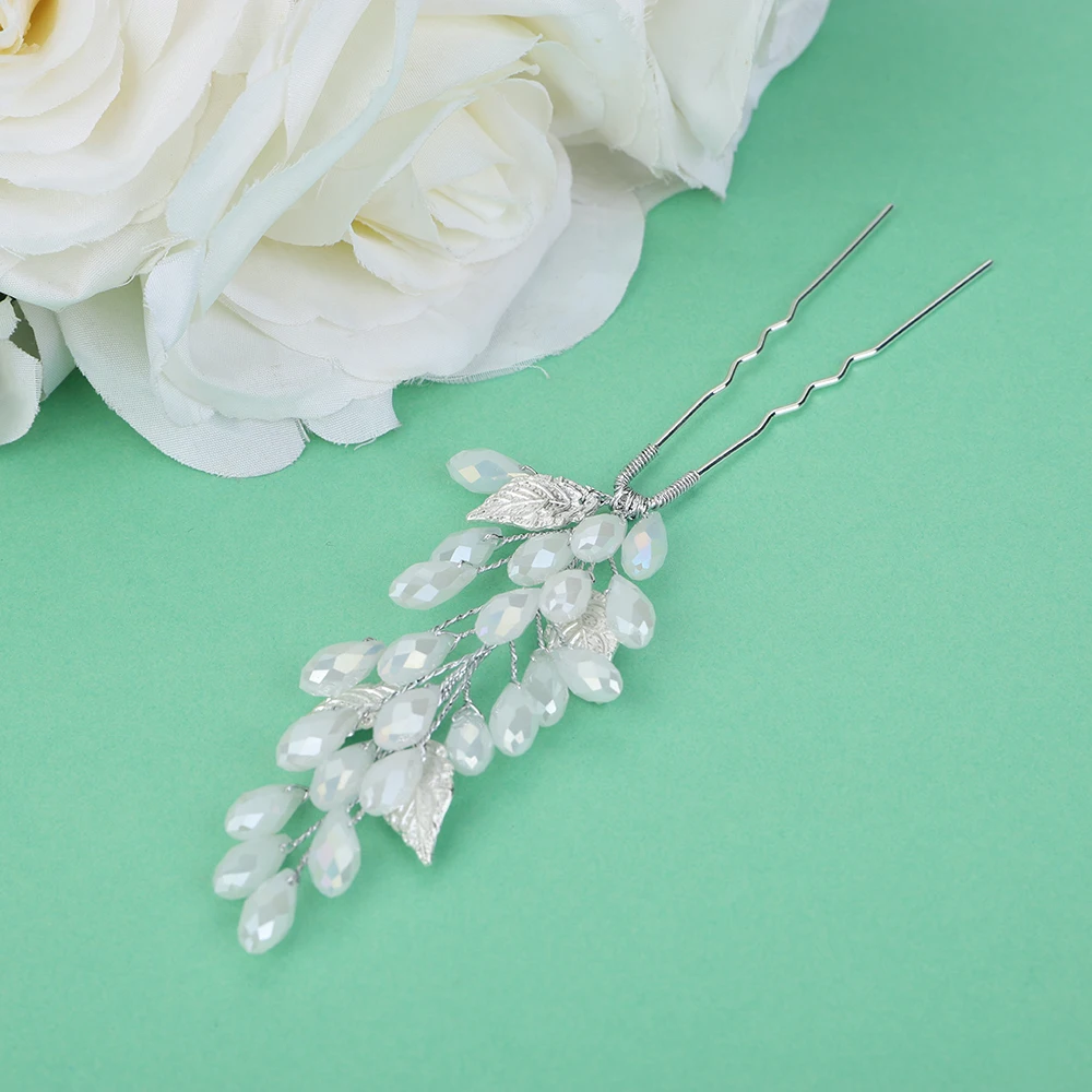 Opal Rhinestones Hair Pins Wedding Head Jewelry Halloween Bridal Hair Accessories Leaves Headwear Women Girls Tiara