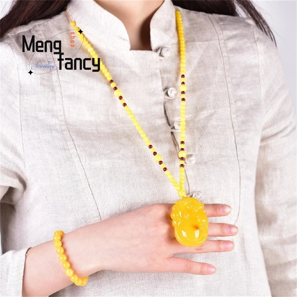 Natural Beeswax Amber Chicken oil yellow Ruyi Fortune Pixiu Simple Personalized Exquisite Fashion Luxury Jewelry Holiday Gifts