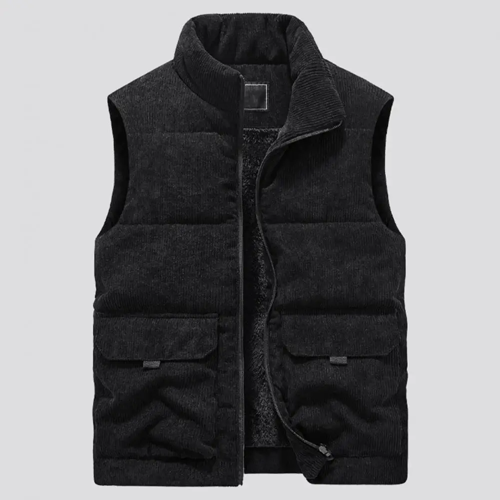 

Zipper Closure Waistcoat Soft Vest Cozy Men's Winter Vest Plush Sleeveless Waistcoat with Stand Collar Zipper Closure for Warmth