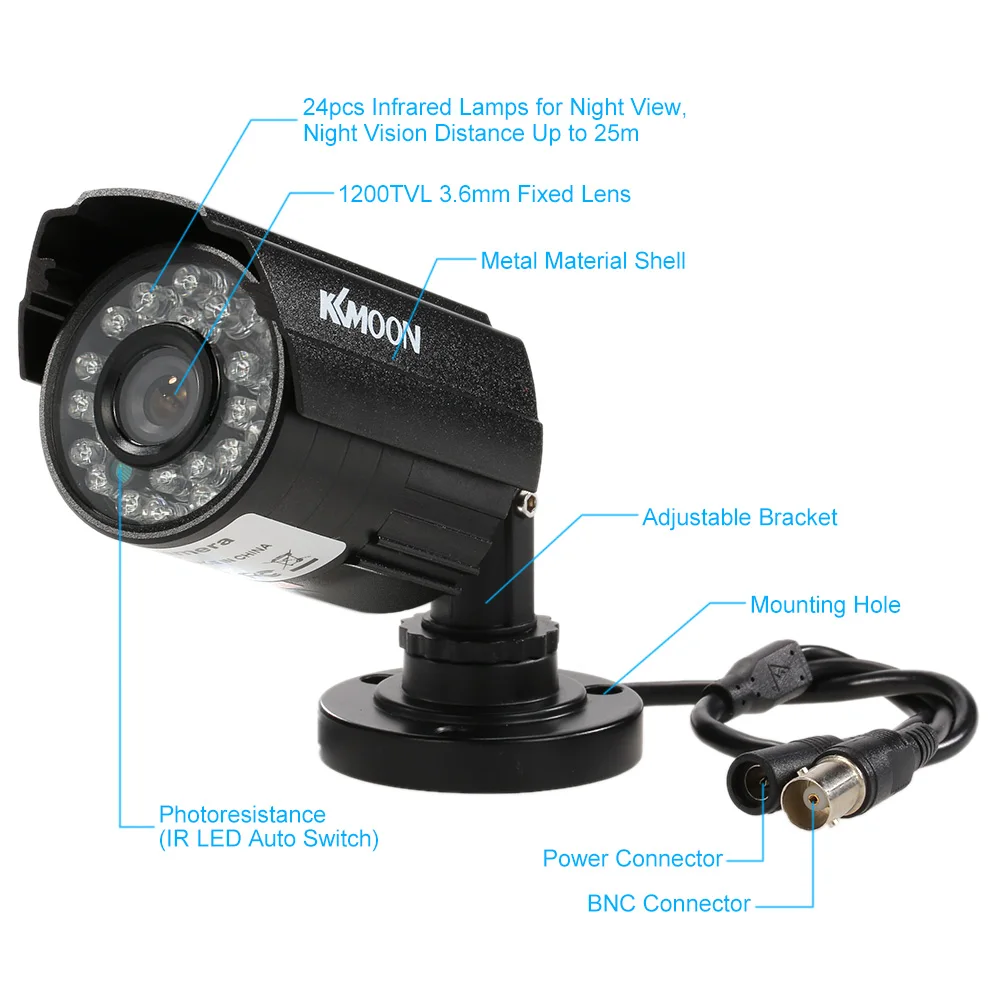 200TVL Analog Camera CCTV Bullet Camera 24 IR Lamps Night Vision 1/3’’ CMOS IR-CUT Waterproof For Home Security PAL System 5