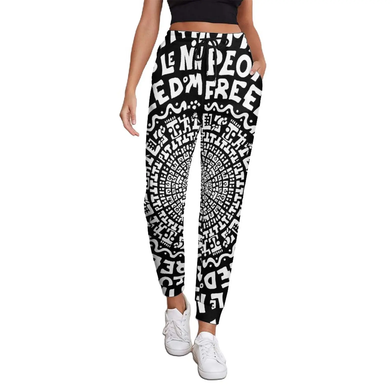 

White Letter Pants Spring Abstract Mandala Casual Joggers Female Street Style Graphic Trousers Big Size 2XL