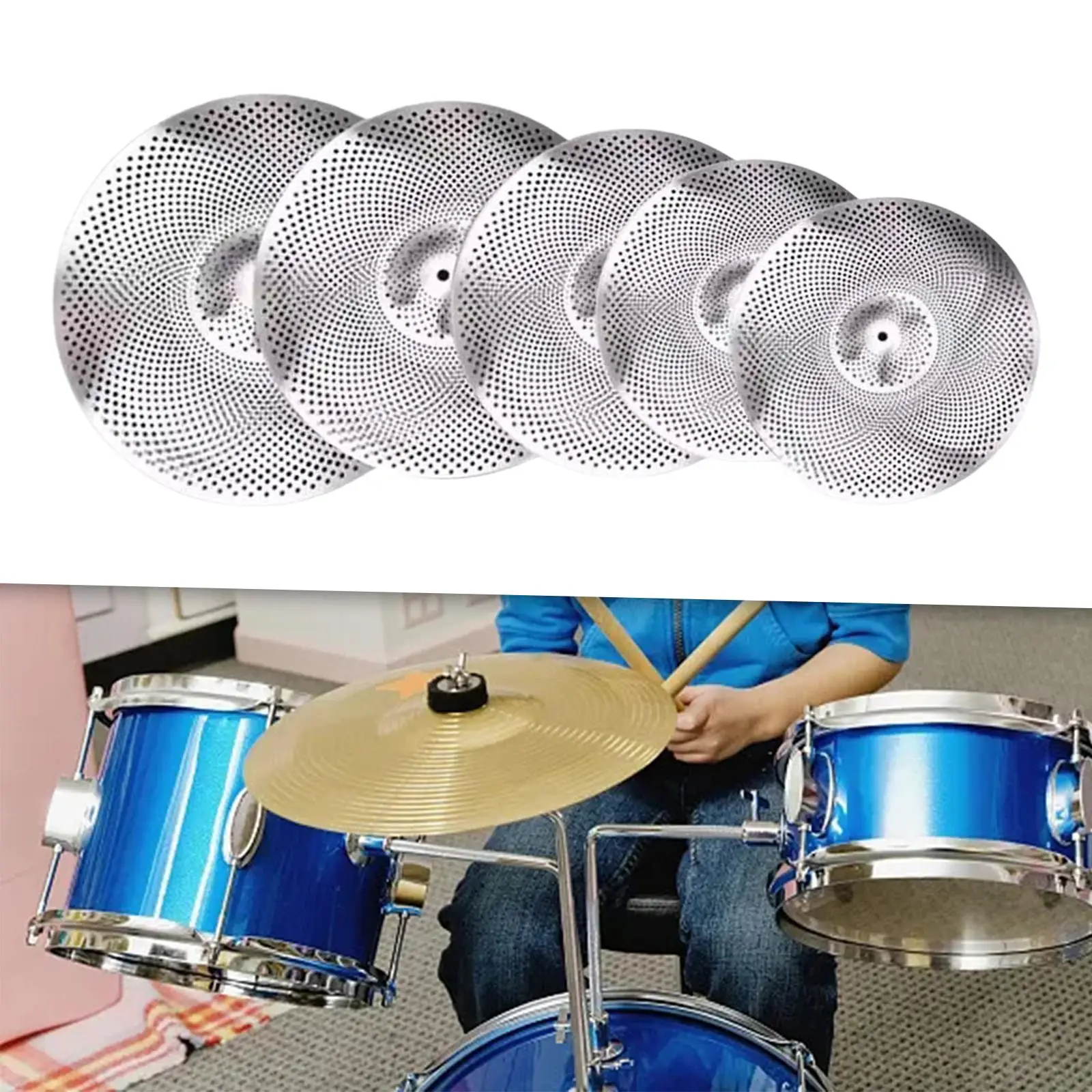 5 Pieces 14" Hi Hat+16" Crash+18'" Rash+20"ride Quiet Cymbals Practice Set Low Volume Cymbal Pack for Bedroom Rehearsal Room