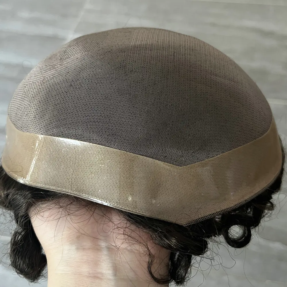 European Human Hair Toupee for Men 18mm Curly Fine Mono NPU Men Toupee Replacement System Hair Capillary Prosthesis Hair Units 5