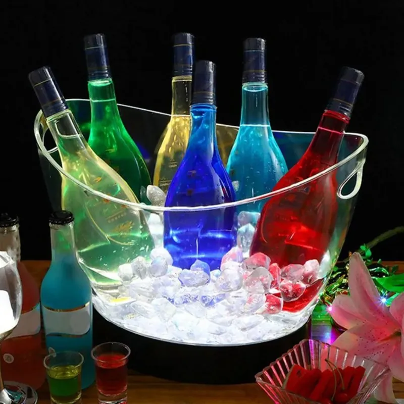 New Transparent Acrylic Led Luminous Ice Bucket 8 Liter Plastic Tub For Drinks Champagne Beer Wine Bottles Bucket Cooler