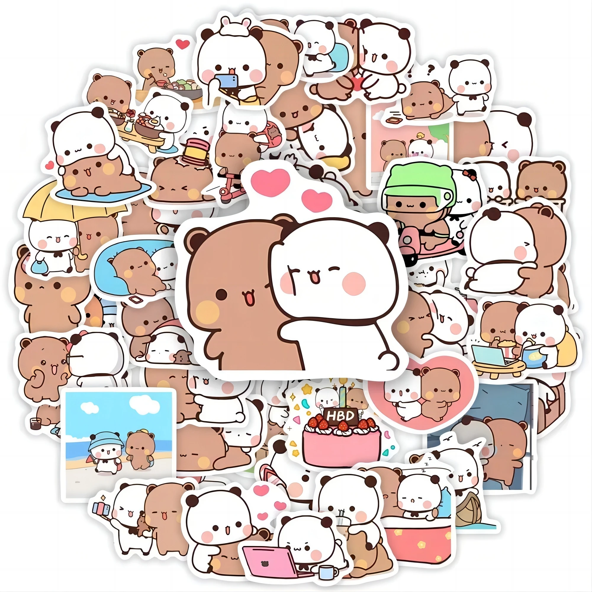 Decorative stickers 50pcs Bubu and Dudu Stickers Cute Bear Couple DIY Toy Doodles Decorative Graffiti Decal Phone Bottles Scrapbook Waterproof