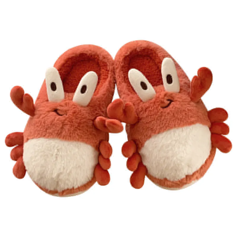 ASIFN Fuzzy Winter Cotton Women Slippers Cartoon Warm Soft Sole Cute Crab Plush Funny Indoor Home Footwear Couples Shoes Fashion images - 6