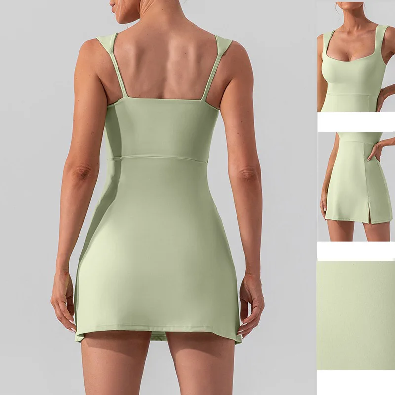 Tennis Dress Sexy Soft Solid Color Golf Sports Dress Women Breathable Workout One Piece Yoga Suits Running Outdoor Activewear