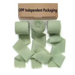 Set of 3 Luxurious Chiffon Green Gift Ribbons with Individual Packaging (5 Meters Each) - 5M (Light green)