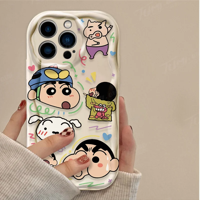 thumbnail image 1 of Linda funda de silicona a prueba de golpes c-crayon s-shinchan 3D Wave para iPhone 15 14 13 12 11 Pro Max X XR XS 8 7 6 6S Plus SE 2020, 1 of 4