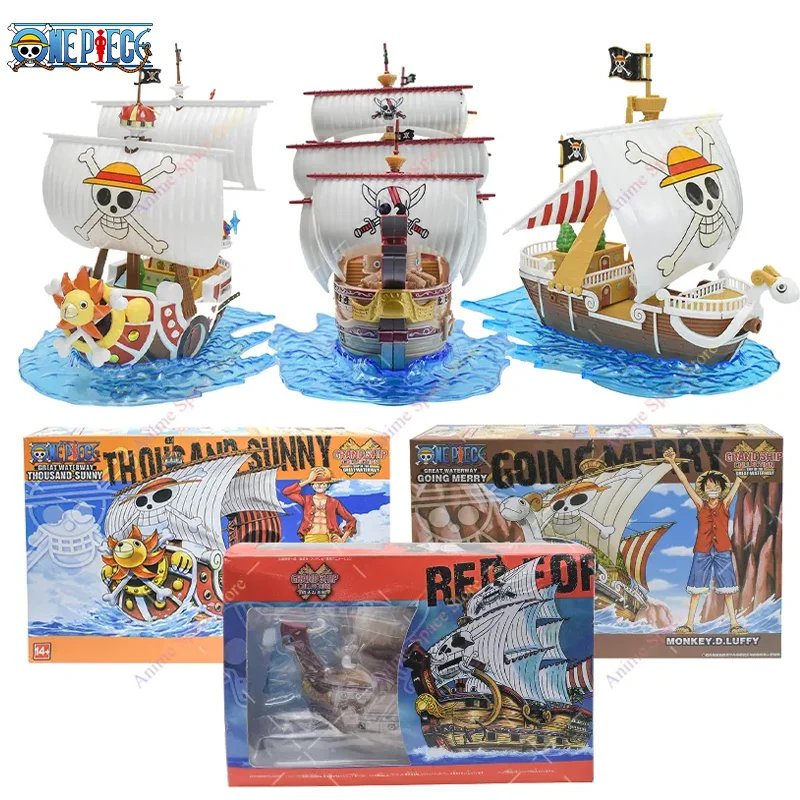 Anime One Piece Figure Thousand Sunny Going Merry Boat Pirate Ship Fiugrine Toys Action Figures Shanks Assembly Model Toys Gift