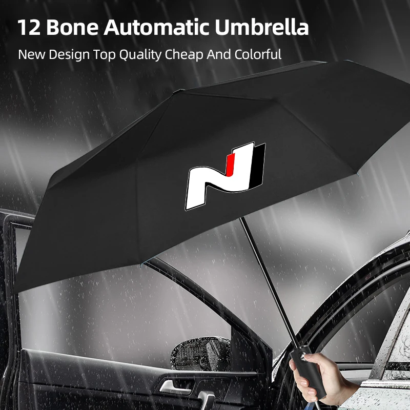 Car Fully Automatic Folding Umbrella Sunshade Accessories For Hyundai N Performance I20 IX35 I30 Sonata Elantra Veloster Kona umbrella sets car logo umbrella