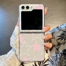Transparent Five-Pointed Star Folding Phone Case, Hard PC Clear Cover for Samsung Z Flip3 (A476 Pink  Stars)