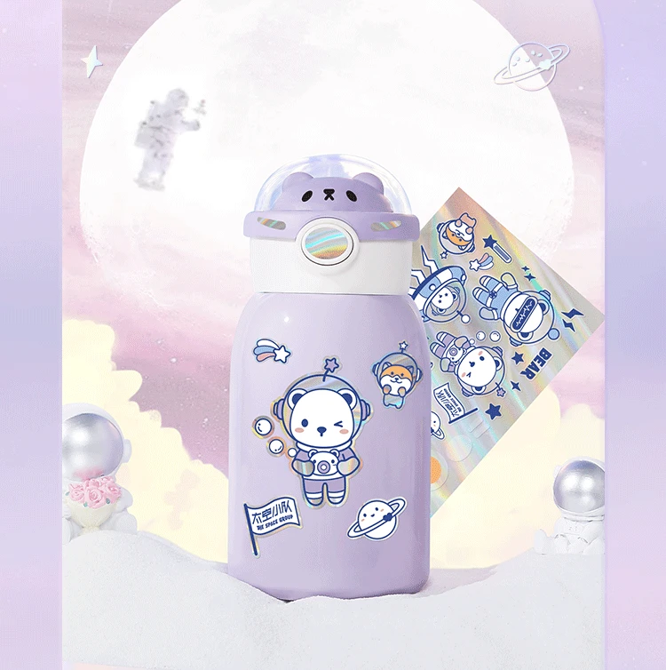 Description Picture 2 of item500ml Cute Thermal Water Bottle for Children Thermos Mug with Straw and Bottle Cover Stainless Steel Insulated Cup Drinkware