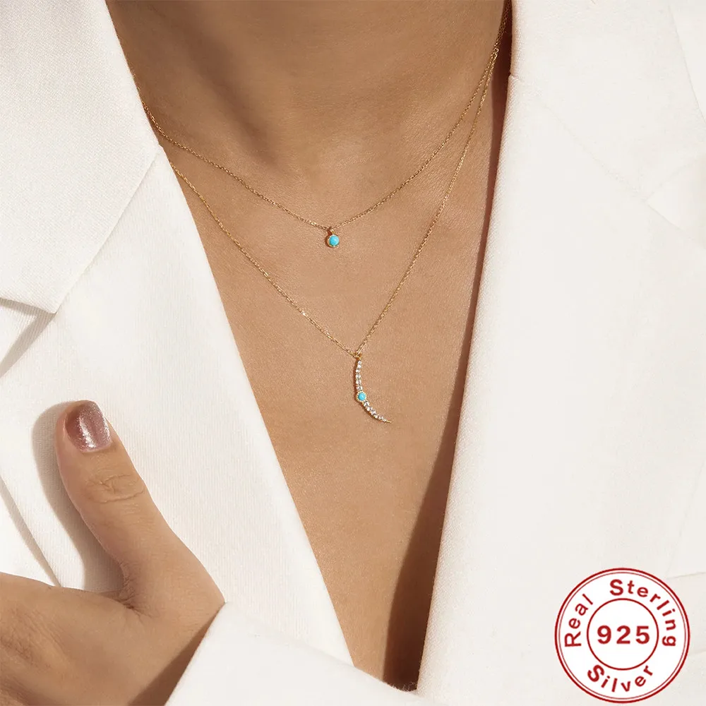 

CANNER Vintage 925 Sterling Silver 3 Turquoises Choker Necklaces Simple Shiny Diamond CZ Pendant For Women Fine Jewelry ожерелье