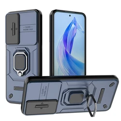 Magnetic Ring Case with Sliding Lens Protection and Stand Feature for Honor X40 X9A (Dark Blue)