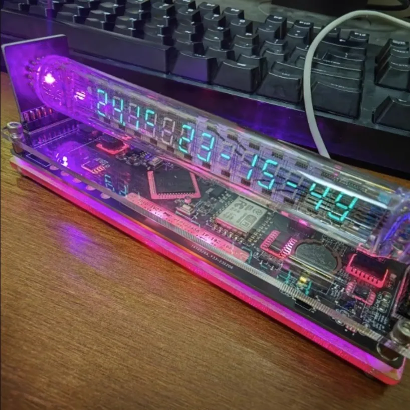 IV27 Retro Fluorescent Tube Clock VFD Creative Gift Living Room E-sports Desktop Decoration 5