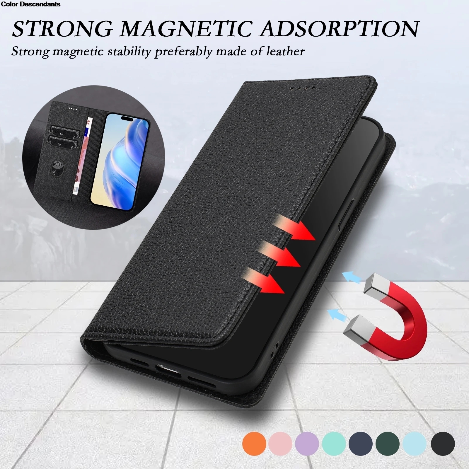 Luxury Leather Magnetic Case with Card Slots and Shockproof Book Cover