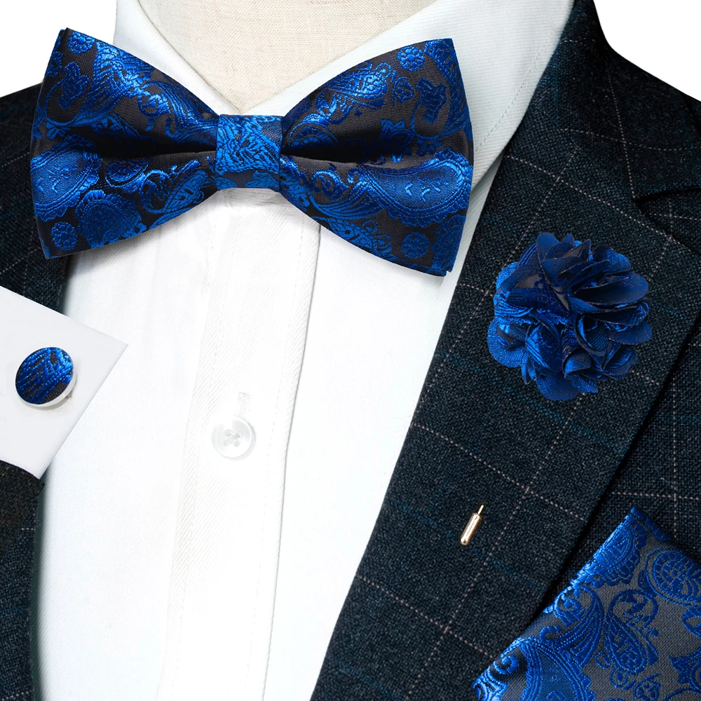 Champagne Silk Jacquard Paisley Bow Tie Set - Pre-tied Bowtie Brooch Hanky  Cufflinks for Weddings  Business