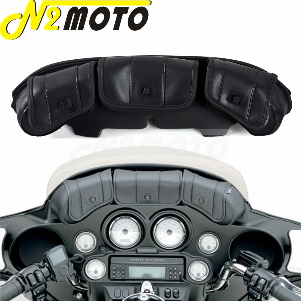 Black Motorcycle 3 Pocket Pouch Windshield Bag Batwing Fairing Bags for
