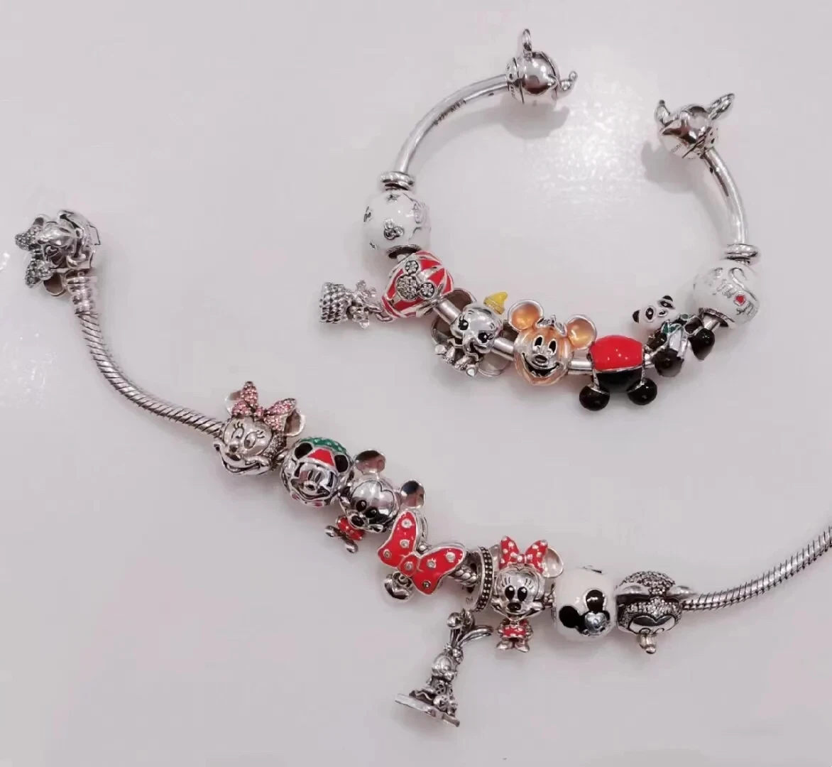 Disney-abalorios de plata 925 para pulsera, cuentas colgantes originales de Stitch, Minnie Mouse, Winnie, Pandora, regalo de joyería