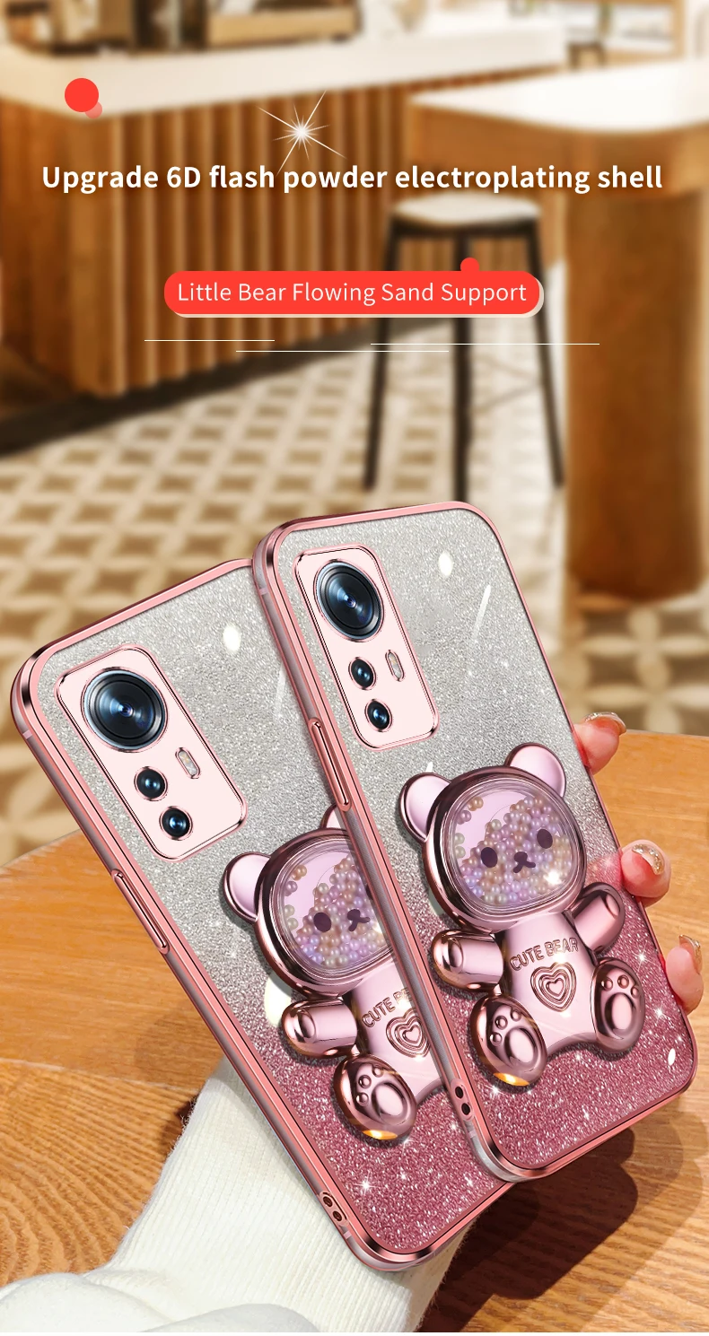 Coque de téléphone avec support à paillettes, ours mouvant, pour Xiaomi Mi Pro Lite 11 lite 11t 12 12t 11pro, mi11lite, Mi12, mi11_voghion.com
