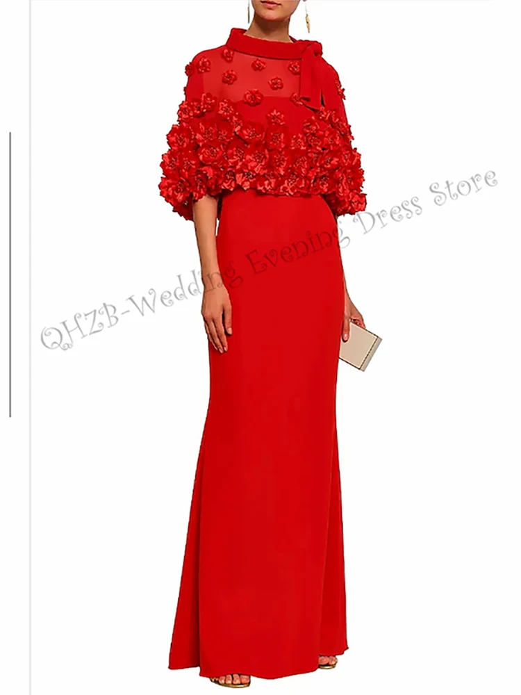 

Red O-Neck Sleeveless with Jacket Appliques Trumpet / Mermaid Woman Formal Evening Prom Dresses Wedding Guests2023