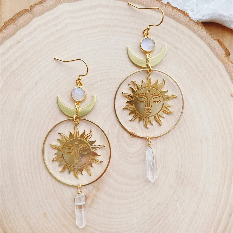 SUN AND FIRE AGATE Earrings Sun Celestial Earrings , Sun and Moon