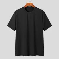 Vêtements d'été pour hommes, t-shirt de luxe léger, loisirs, manches longues, col rond, drapé, couleur unie, chemise ample, basique, tricot populaire 5