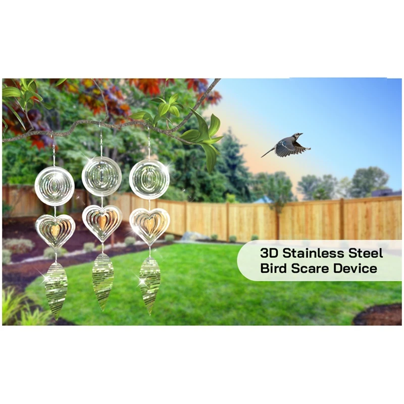 Outdoor Bird Deterrent Reflective 3D Stainless Steel Wind Rotor Bird Deterrent Anti-Woodpecker Pigeon
