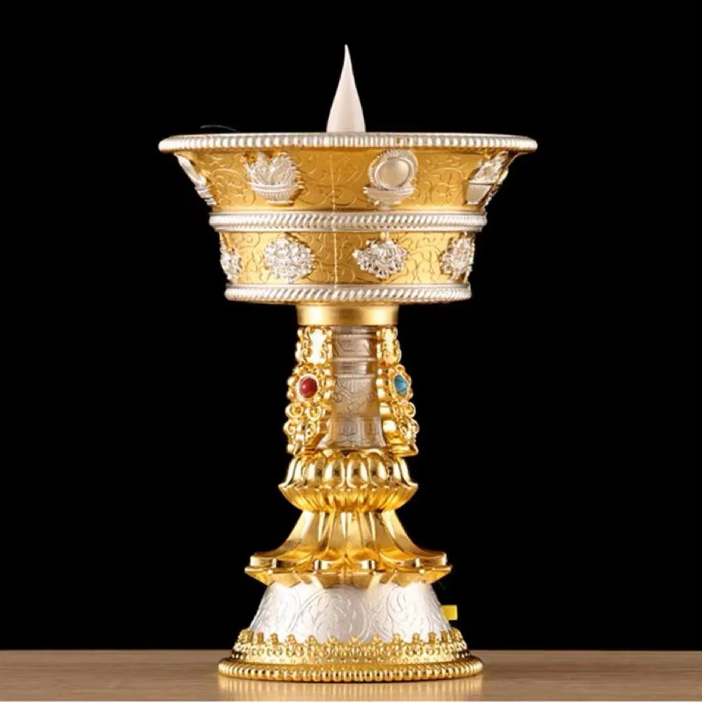 カスタマイズされたチベットバターランプ、充電式合金仏教キャンドルと