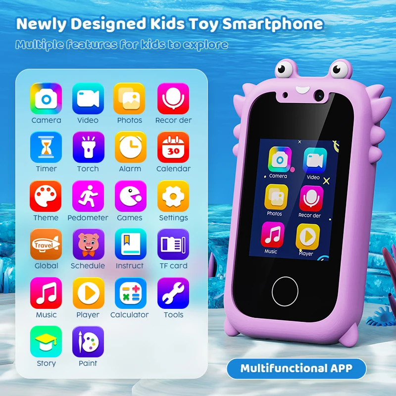 Kids Smart Phone Toys for Girls Christmas Gifts Touchscreen Toddler Learning Cell Toy Phone with Dual Camera Game Music Player 2