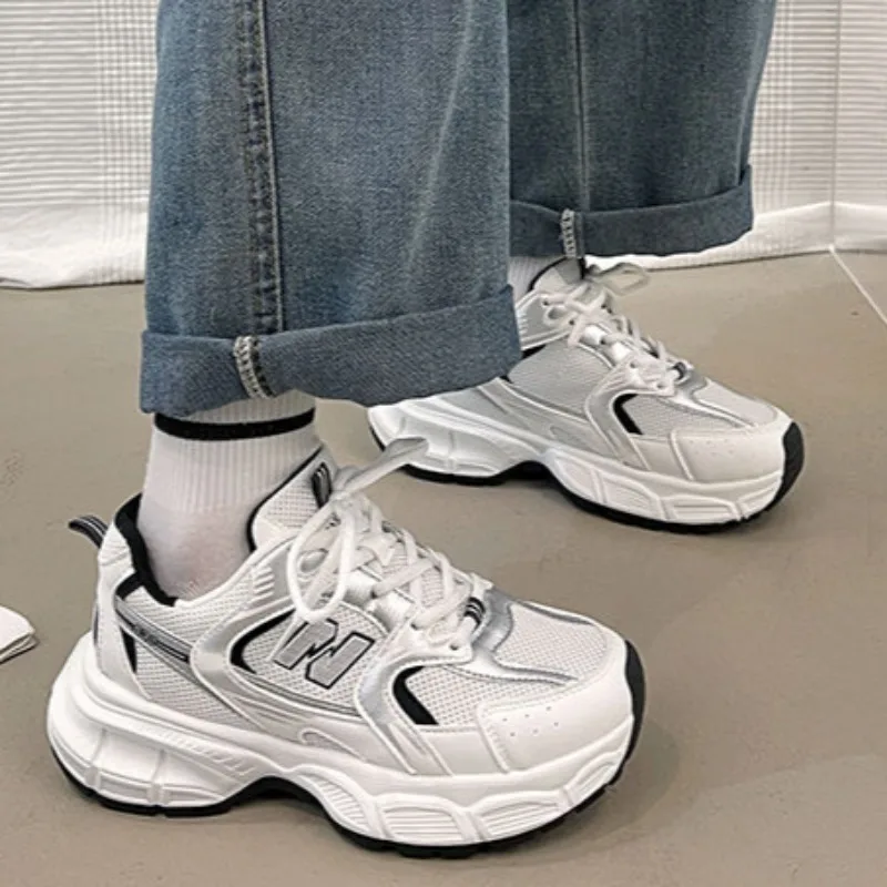 Spring and Autumn Ins Style Casual Lace-up Thick-soled Sports Shoes Letter Brand Design Breathable Mesh Skateboard Shoes