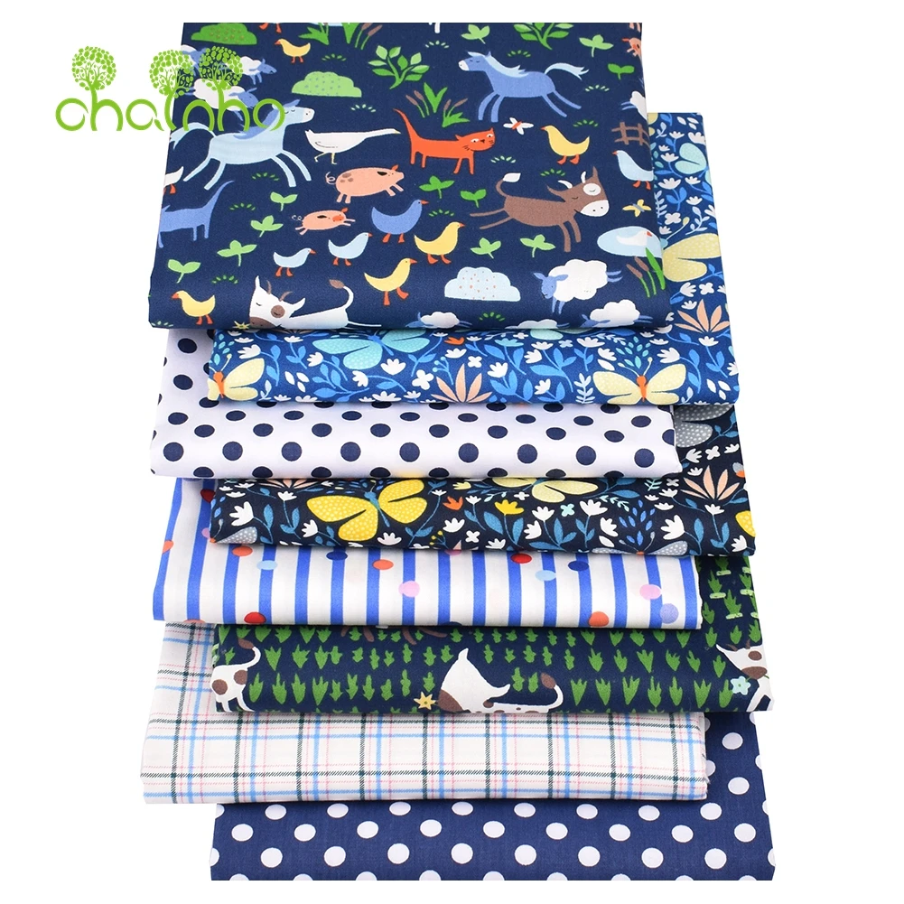 Chainho,Printed Twill Weave Cotton Fabric,Patchwork Cloth,DIY Sewing Quilting Material,Blue Farm Series,4 Specification,CC204