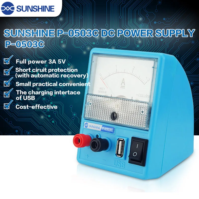 

SUNSHINE P-0503C Mini Portable 110/220V Mobile Phone Repair Regulated Power Supply Ammeter 3A 5V With Short Circuit Protection