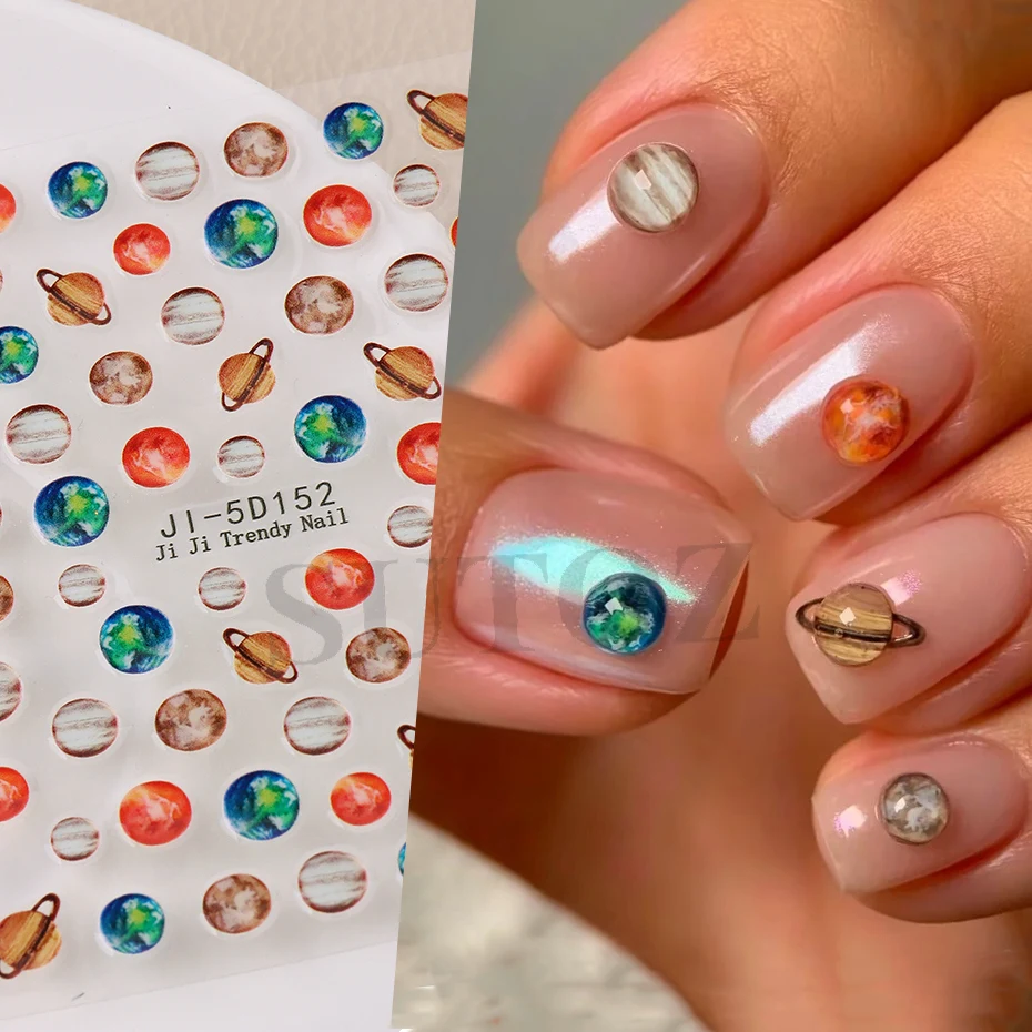 Nail Stickers Space Planet Nails Stickers Solar System Planets Earth Venus Mars Jupiter Saturn Universe Design 3D Manicure Decoration LEJI-5D