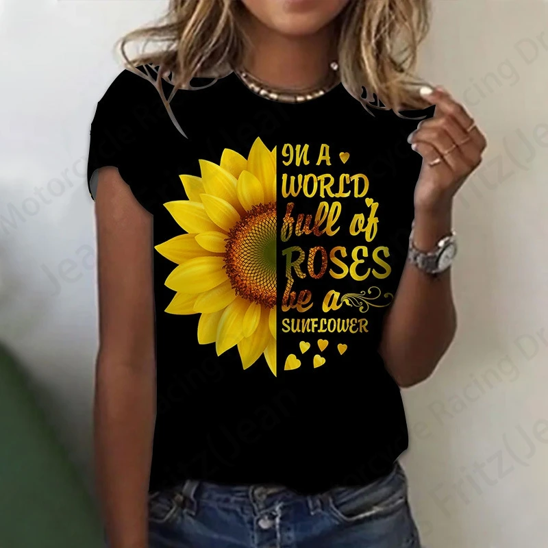 

Summer Women T-shirt 3d Sunflower Floral Print Tshirt Women Fashion T-shirt Short Sleeve Graphic T Shirt Kids Tops Tees Bee free