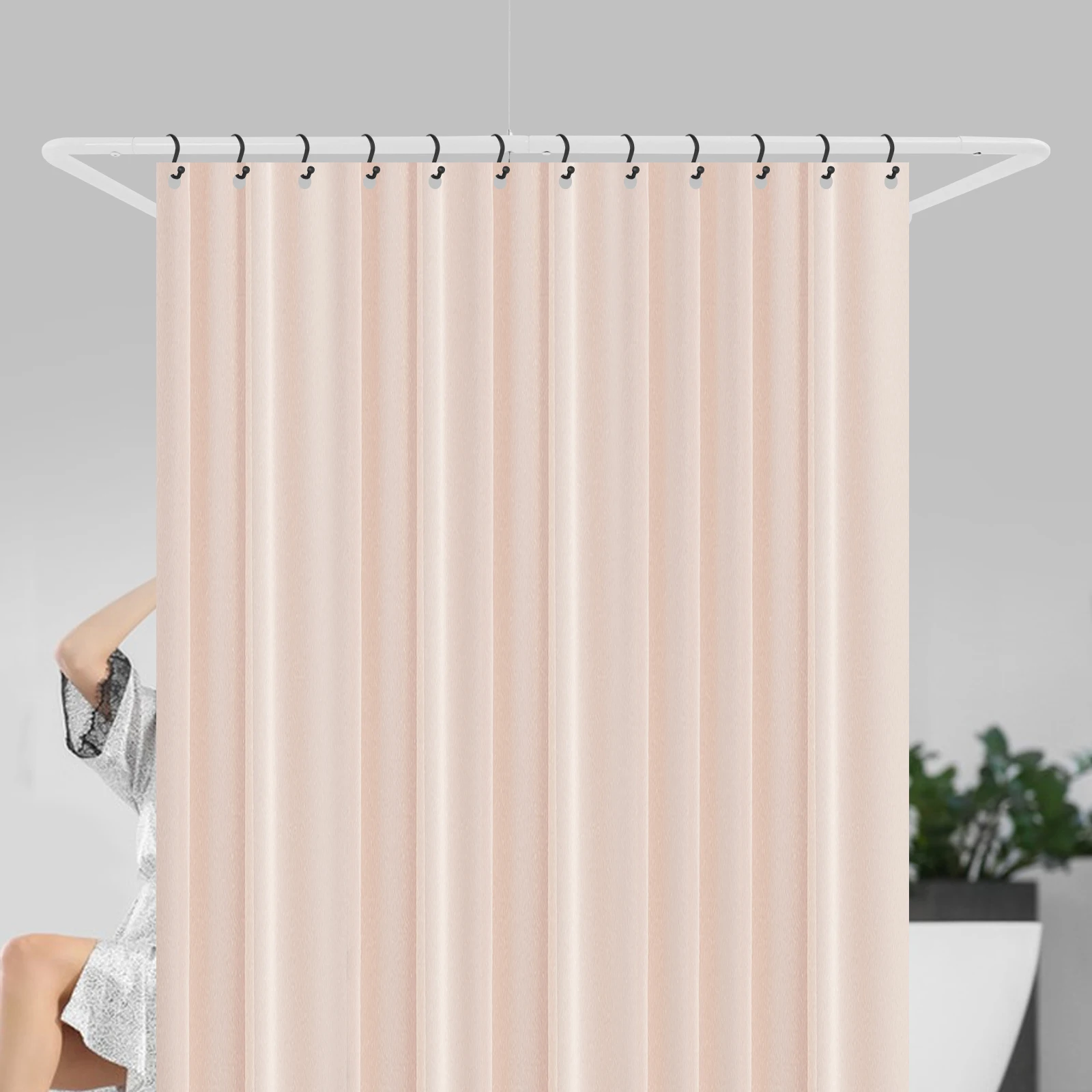 Duschvorhangstange, U-förmige, an der Wand montierte Gardinenstange, verstellbare U-förmige Gardinenstange, Duschvorhangstange – Detail 12