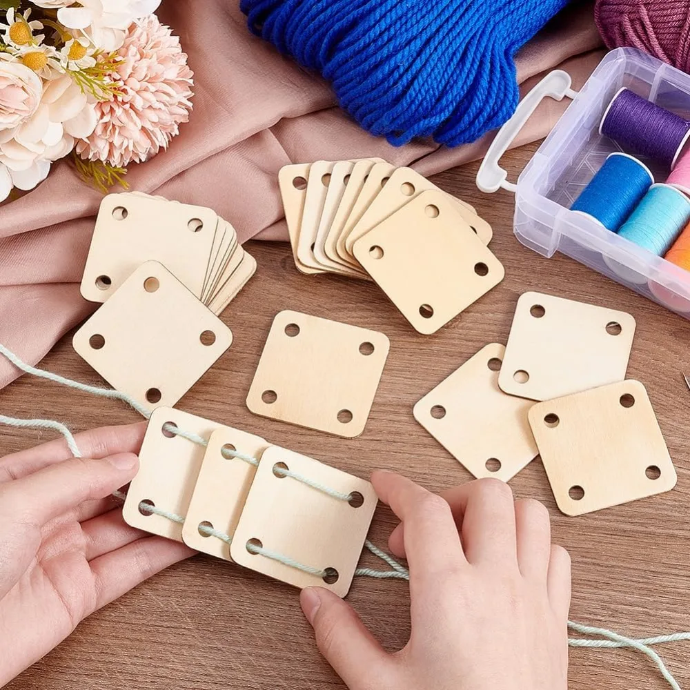 24 Pcs Square Weaving Card 1.9x1.9inch 4 Holes Loom Cards Handmade Weaving Tools for Loom Supplies Tablet