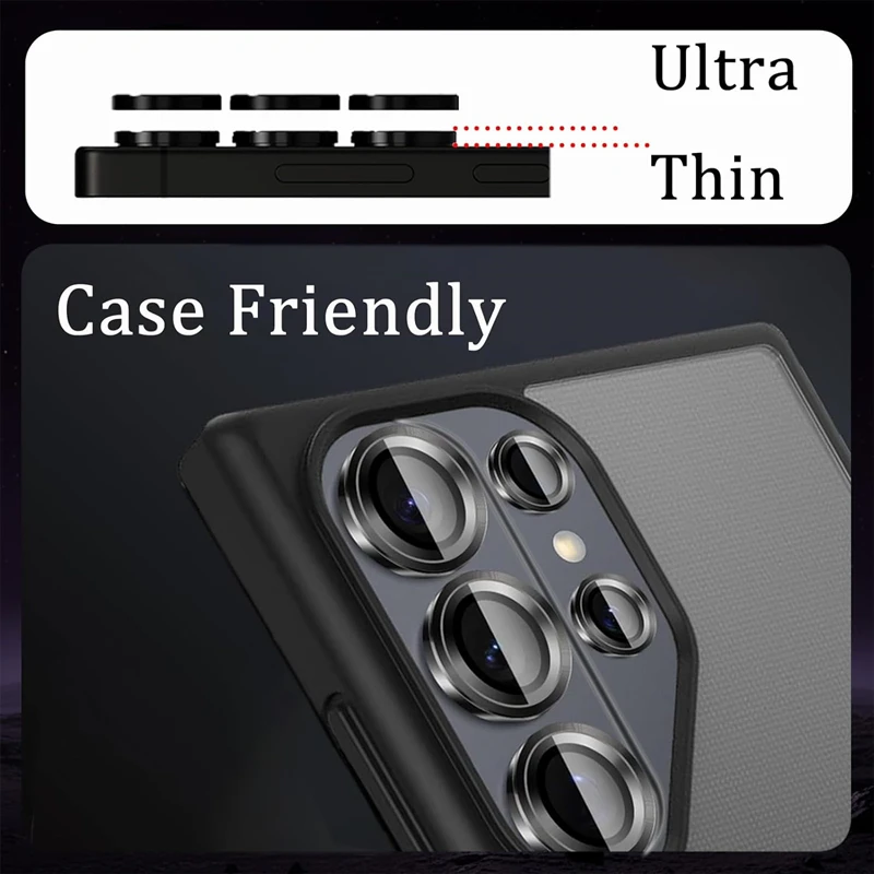 Premium Tempered Glass Anti-Scratch Metal Ring Camera Lens Protector Film