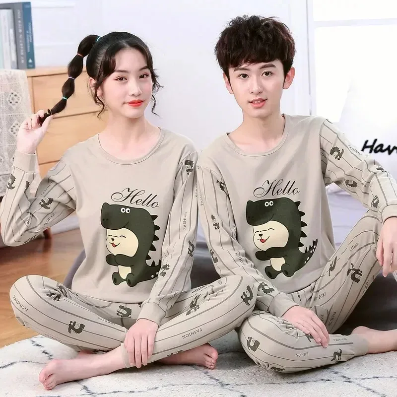 100% 순면 소재 남아 파자마 세트, 817세(1014세) 청소년용, 긴팔 네이비 블루 우주비행사 프린트 아동용 잠옷