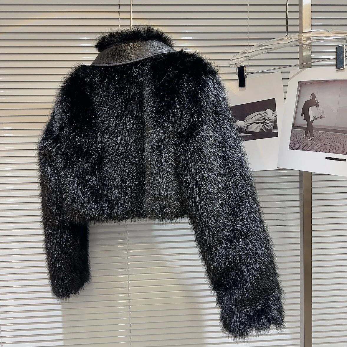 Net Red 2023 New Autumn Winter Patchwork PU Leather Turn-down Collar Fur Jackets Spice Girls Quilted Imitation Fur Coat Black