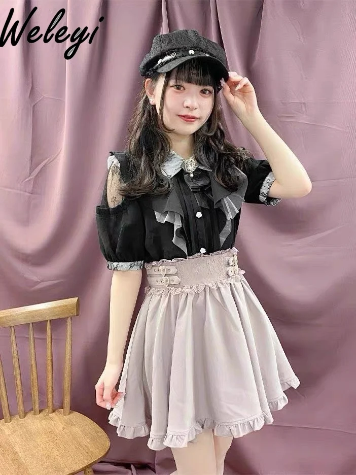 kawaii-lolita-blouses-women's-all-match-cute-mine-tied-off-shoulder-lace-stitching-pearl-rhinestone-collar-bow-rojita-shirt-tops